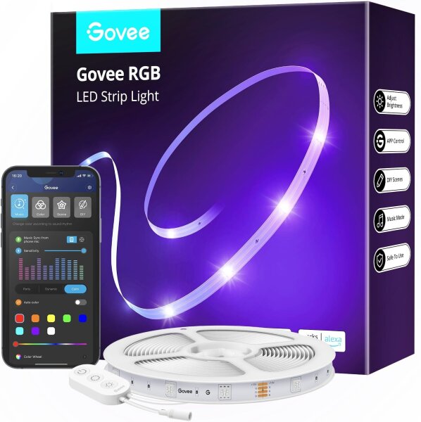 Govee H615D LED-Lichtstreifen 20m, RGB, 24V, 12W, App-Steuerung, kompatibel mit Alexa & Google Assistant, für Ambiente