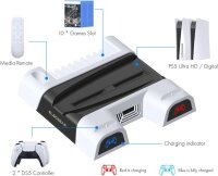 ElecGear PS5 Kühl- und Ladestation, DualSense Controller-Dock, Lüfter, vertikaler Spielehalter, Headset- und Fernbedienungsablage
