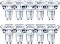 Philips GU10 LED spotlight, 50W equivalent, 355lm, 2700K warm white, 36° beam angle, 220–240V, 10-pack, energy class F