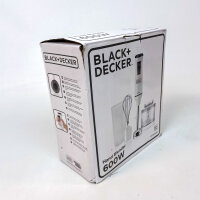 Black+Decker BXHBA600E Hand Blender Set, 600W, incl. whisk, chopper, measuring cup, stainless steel, white/black