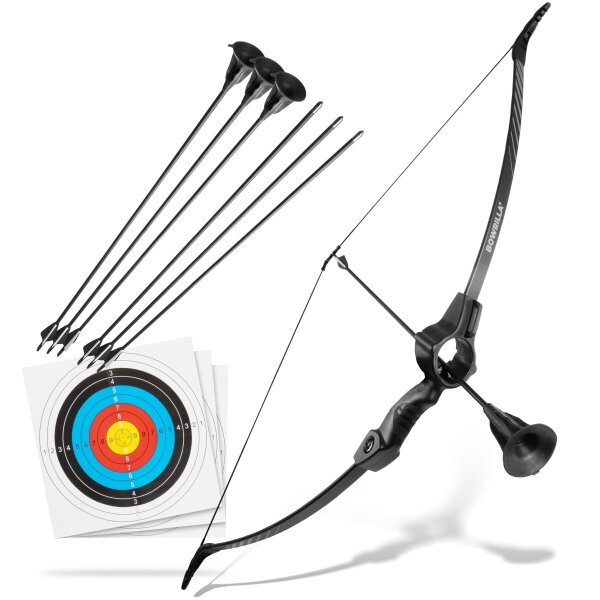 Bowrilla BOW109 Childrens Bow Set, Toy Archery, 6 Hybrid Carbon Arrows, 3 Targets, Arrow Set for Children