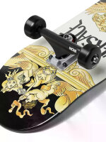 Versace Skateboard, Medusa-Barockdesign, Komplettboard mit Achsen & Rollen, schwarz-weiß-gold, Luxus-Skateboard