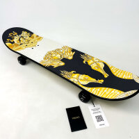 Versace Skateboard, Medusa-Barockdesign, Komplettboard mit Achsen & Rollen, schwarz-weiß-gold, Luxus-Skateboard