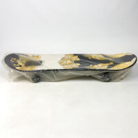 Versace Skateboard, Medusa-Barockdesign, Komplettboard mit Achsen & Rollen, schwarz-weiß-gold, Luxus-Skateboard