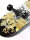 Versace Skateboard, Medusa-Barockdesign, Komplettboard mit Achsen & Rollen, schwarz-weiß-gold, Luxus-Skateboard