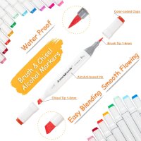 AnyMark Alkoholmarker Set, 100 Farben, Brush- und Keilspitze, Doppelspitze, Marker für Künstler, Skizzen, Illustration, Ausmalen
