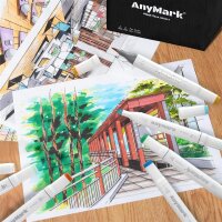 AnyMark Alkoholmarker Set, 100 Farben, Brush- und Keilspitze, Doppelspitze, Marker für Künstler, Skizzen, Illustration, Ausmalen