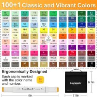 AnyMark Alkoholmarker Set, 100 Farben, Brush- und Keilspitze, Doppelspitze, Marker für Künstler, Skizzen, Illustration, Ausmalen