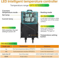 Hygger HGY0003 Aquarium Heater 800W, explosion-proof quartz glass, LED controller, temperature sensor, automatic shut-off, warning signal
