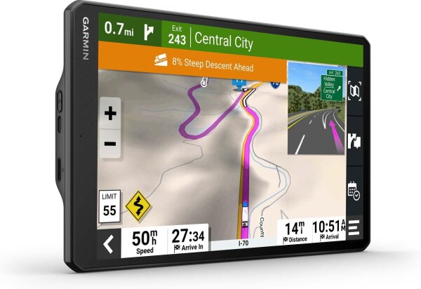 Garmin 1095, 10" GPS RV navigator, large display, individual RV routing, campsite directory, landscape/portrait format
