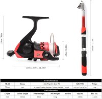 Fishing rod set, 2 x 213 cm telescopic rods, 2 spinning reels, complete set for beginners and professionals, lightweight & portable