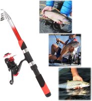 Fishing rod set, 2 x 213 cm telescopic rods, 2 spinning reels, complete set for beginners and professionals, lightweight & portable