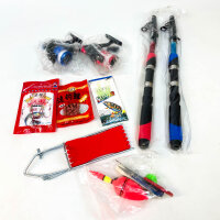 Fishing rod set, 2 x 213 cm telescopic rods, 2 spinning reels, complete set for beginners and professionals, lightweight & portable