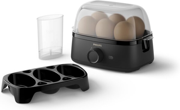 Philips HD9137/90 Eierkocher, 400 W, für 6 Eier, Family Size, weich/mittel/hart/pochiert, kompakt, leicht zu reinigen, inkl. Pochierschale & Eierschneider