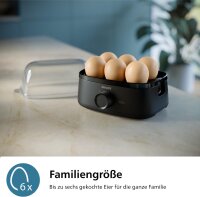 Philips HD9137/90 Eierkocher, 400 W, für 6 Eier, Family Size, weich/mittel/hart/pochiert, kompakt, leicht zu reinigen, inkl. Pochierschale & Eierschneider