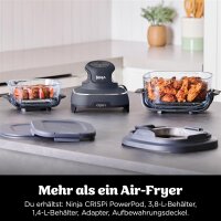 Ninja CRISPi FN101EUGY Hot Air Fryer, 3.8L, 1700W, 4-in-1 Air Fryer, compact, 2 glass containers, lid, grey, for 6 servings