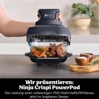 Ninja CRISPi FN101EUGY Hot Air Fryer, 3.8L, 1700W, 4-in-1 Air Fryer, compact, 2 glass containers, lid, grey, for 6 servings
