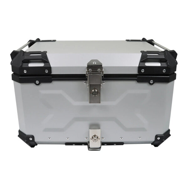Aluminium Motorrad-Topcase Modell 130, 9 kg, 62x46x39 cm, abschließbar, wasserdicht, inkl. Befestigung & Innenfutter, silber/schwarz