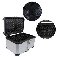 Aluminium Motorrad-Topcase Modell 130, 9 kg, 62x46x39 cm, abschließbar, wasserdicht, inkl. Befestigung & Innenfutter, silber/schwarz