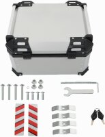 Aluminium Motorrad-Topcase Modell 130, 9 kg, 62x46x39 cm, abschließbar, wasserdicht, inkl. Befestigung & Innenfutter, silber/schwarz