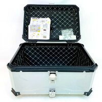 Aluminium Motorrad-Topcase Modell 130, 9 kg, 62x46x39 cm, abschließbar, wasserdicht, inkl. Befestigung & Innenfutter, silber/schwarz