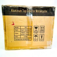 Aluminium Motorrad-Topcase Modell 130, 9 kg, 62x46x39 cm, abschließbar, wasserdicht, inkl. Befestigung & Innenfutter, silber/schwarz