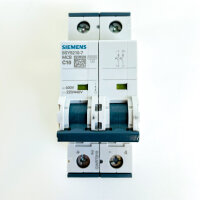 Siemens 5SY52107 miniature circuit breaker, 2-pole, C10, 10 kA, 400V AC/220–440V DC, MCB, short-circuit protection