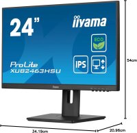 iiyama ProLite XUB2463HSU-B1 Monitor, 23,8 Zoll, Full-HD IPS, 100 Hz, HDMI/DP/USB 3.2, höhenverstellbar, Pivot, FreeSync, Slim-Design, Schwarz