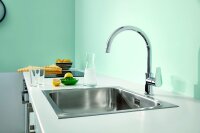GROHE BauEdge 31367001 Kitchen Faucet, Single Lever Mixer, 223 mm Spout, Chrome, 1-Hole Installation, Waterfall Spout