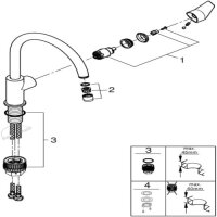 GROHE BauEdge 31367001 Kitchen Faucet, Single Lever Mixer, 223 mm Spout, Chrome, 1-Hole Installation, Waterfall Spout