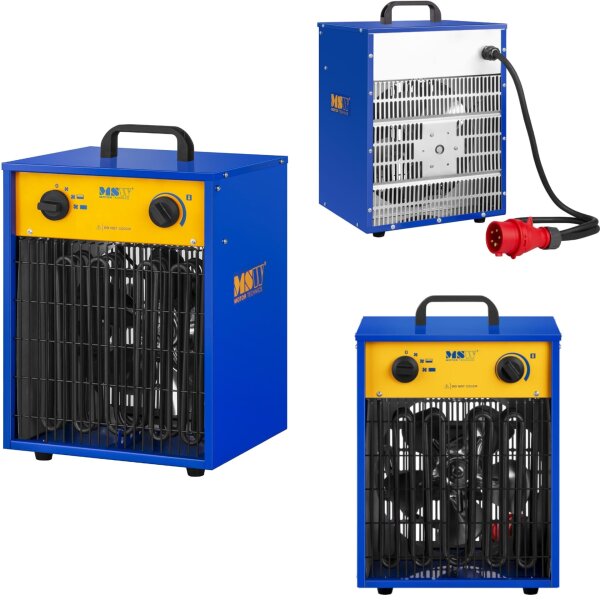 MSW Motor Technics 10060843 Electric Construction Heater, 9000 W, 400 V, rectangular fan heater, 3 speeds, ideal for drying plastered walls