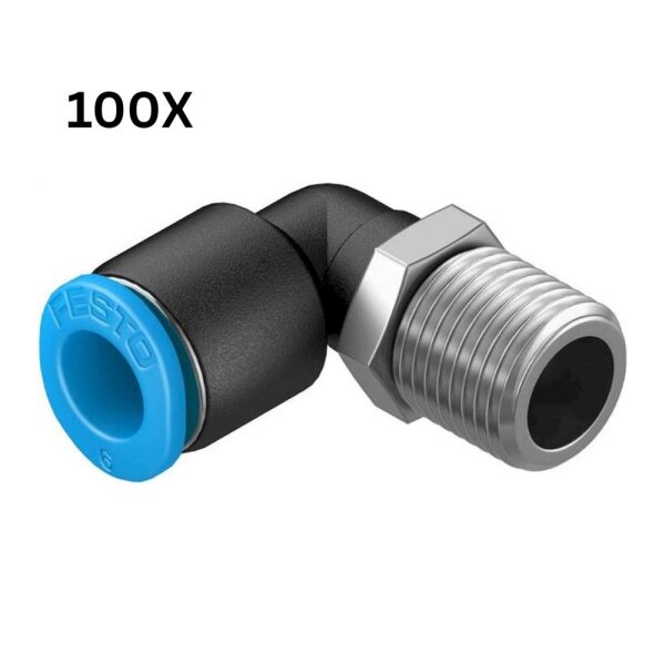 Festo QSML-1/8-6-100, 1/8" Winkel-Steckanschluss, 6 mm, Push-In L-Steckverschraubung, 130765, 100 Stück