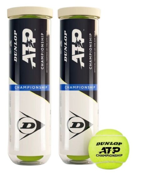 Dunlop ATP Championship tennis balls, 2 cans of 4 balls each, pressurized, durable, for all court types