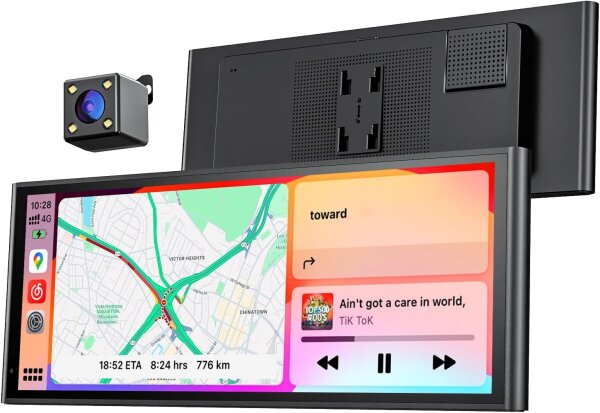 Krunia 9,26" Wireless CarPlay Display, tragbar, Apple CarPlay/Android Auto, Rückfahrkamera, Bluetooth 5.0, GPS, FM, Sprachsteuerung