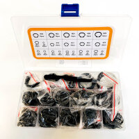 VIGRUE Snap Ring Assortment, 500-piece, 21 sizes, E-clips & external snap rings M4–M28, carbon steel, with box