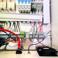 Industrial control cabinet with Novus N1040 controller, Mean Well NDR-240-48 power supply, RS485, Ethernet, emergency stop, control cabinet