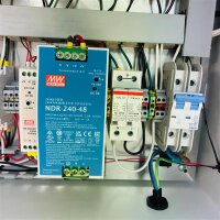 Industrial control cabinet with Novus N1040 controller, Mean Well NDR-240-48 power supply, RS485, Ethernet, emergency stop, control cabinet