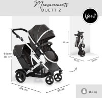 Hauck Duett 2, twin stroller, double seat, reversible seats, removable second seat, height-adjustable handle, black