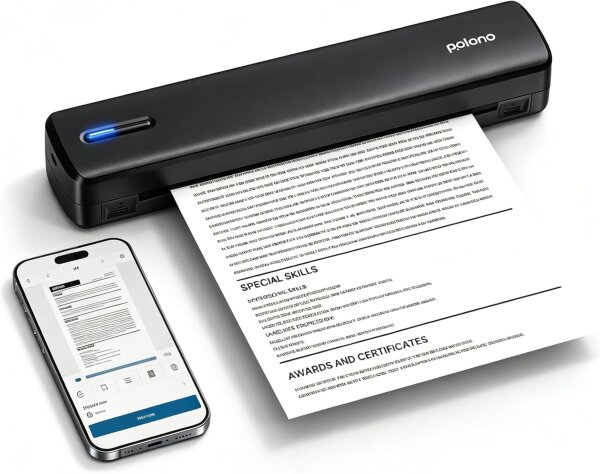 POLONO A4 Mobile Thermal Printer, Wireless, 21.6 x 27.9 cm, Smart AI App, Compatible with iOS/Android/Laptop, Portable for Office, Car, Travel, Black