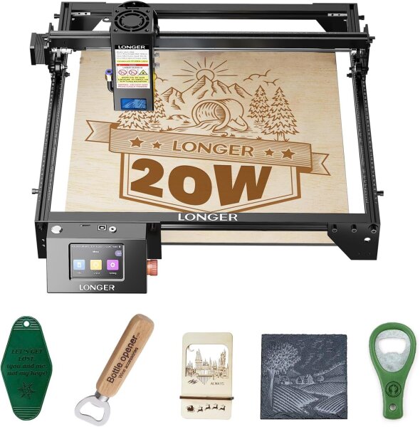 Longer RAY5 Laser Engraving Machine 20W, 8.9cm Touchscreen, 400x365mm Working Area, Offline App Control, for Metal, Glass, Wood