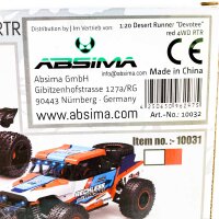 Absima Desert Runner Devotee 10032, 1:20 RC Elektro-Truggy, 4WD, RTR, 2,4 GHz, 12 km/h, rot