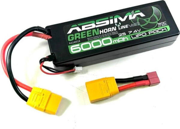 Absima 4140018 LiPo-Akkupack 7,4V 6000mAh 50C Hardcase XT90/T-Stecker GreenHorn Line V2