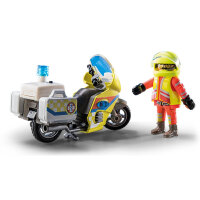 PLAYMOBIL City Life 71205 Ambulance Doctor Motorcycle, with light function, batteries included, 20-piece set, for children aged 4 and up