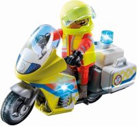 PLAYMOBIL City Life 71205 Ambulance Doctor Motorcycle, with light function, batteries included, 20-piece set, for children aged 4 and up