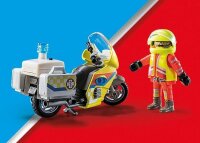 PLAYMOBIL City Life 71205 Ambulance Doctor Motorcycle, with light function, batteries included, 20-piece set, for children aged 4 and up