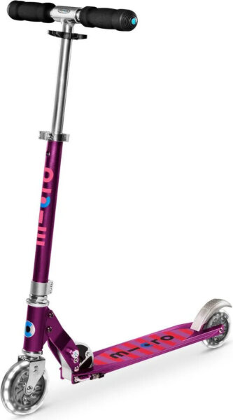 Micro Sprite LED Scooter, lila, Aluminium, LED-Dynamo-Räder, höhenverstellbar 63–95 cm, bis 100 kg, für Kinder & Jugendliche