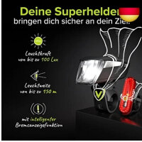 VELMIA L100 LED-Fahrradlicht-Set, 100 Lux, USB-C, IPX4,...