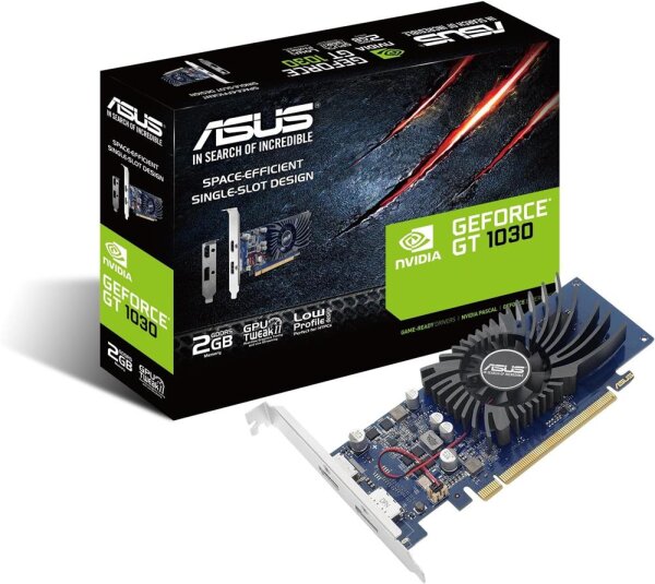 ASUS GeForce GT1030-2G-BRK Graphics Card, 2GB GDDR5, Compact, HDMI/DVI, Quiet Operation, Black