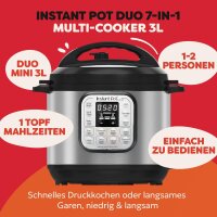 Instant Pot Duo Mini 3EU Multicooker 3L, Pressure Cooker, Slow Cooker, Rice Cooker, Sauté Pan, Yogurt Maker, Steamer, Stainless Steel