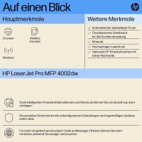 HP LaserJet Pro 4002dw Laserdrucker, Duplexdruck, schnelles Drucken, WLAN, USB, Ethernet, App-Steuerung, Wolf Pro Security
